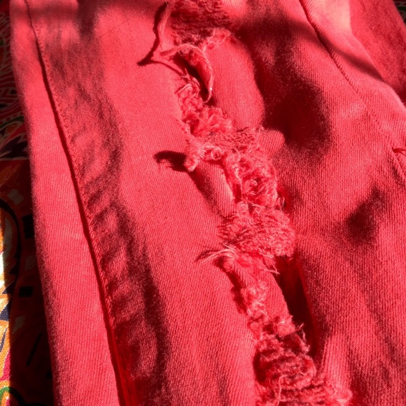 Red Ripped Skinny Jeans - Picture 2 of 5